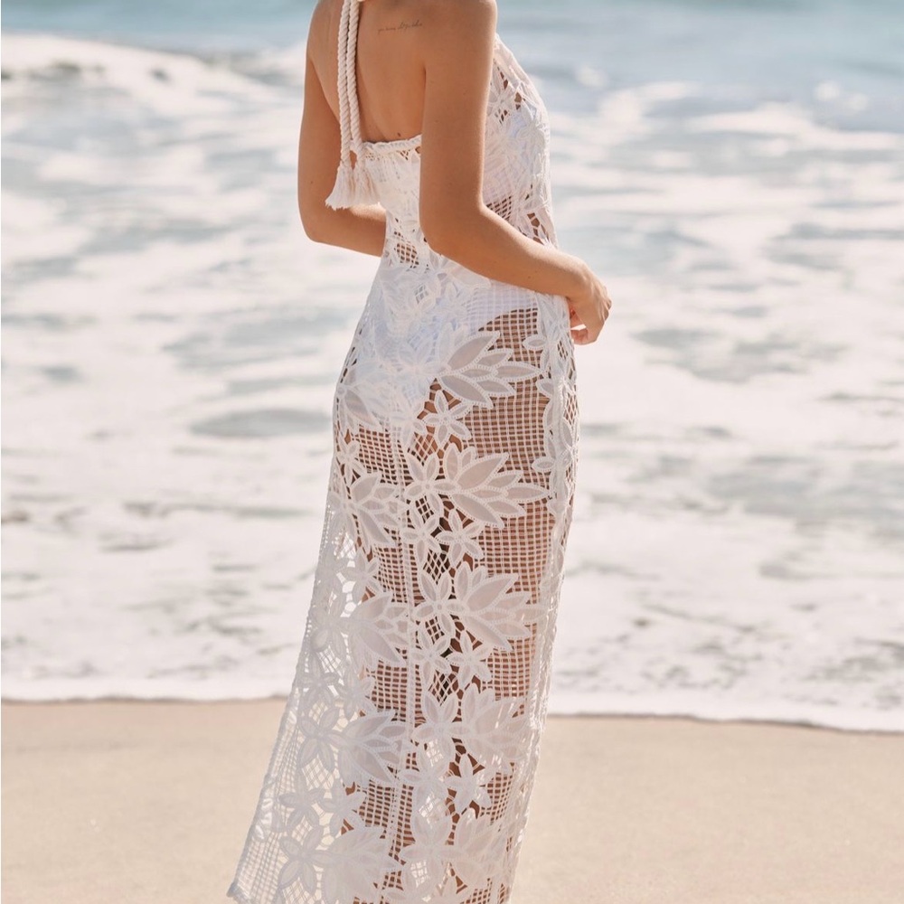 Anthropologie White Floral Crochet Swim Coverup